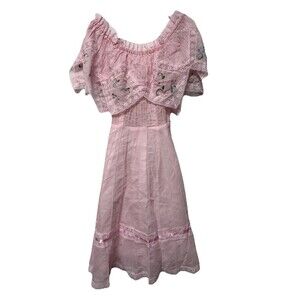 Vintage  Y2K 1980s Pink Swiss  Frilly Lacey Dress Womens  Embroidered Pink Sz S